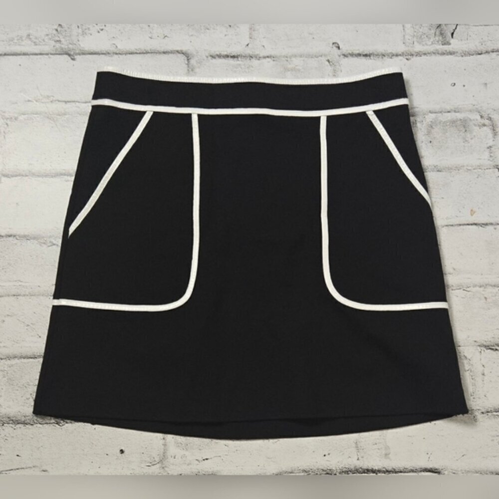 Joe Fresh Black A Line Mini Skirt White Trim Pockets Size 6